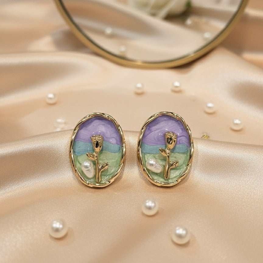 Floral Sand Textured Earrings