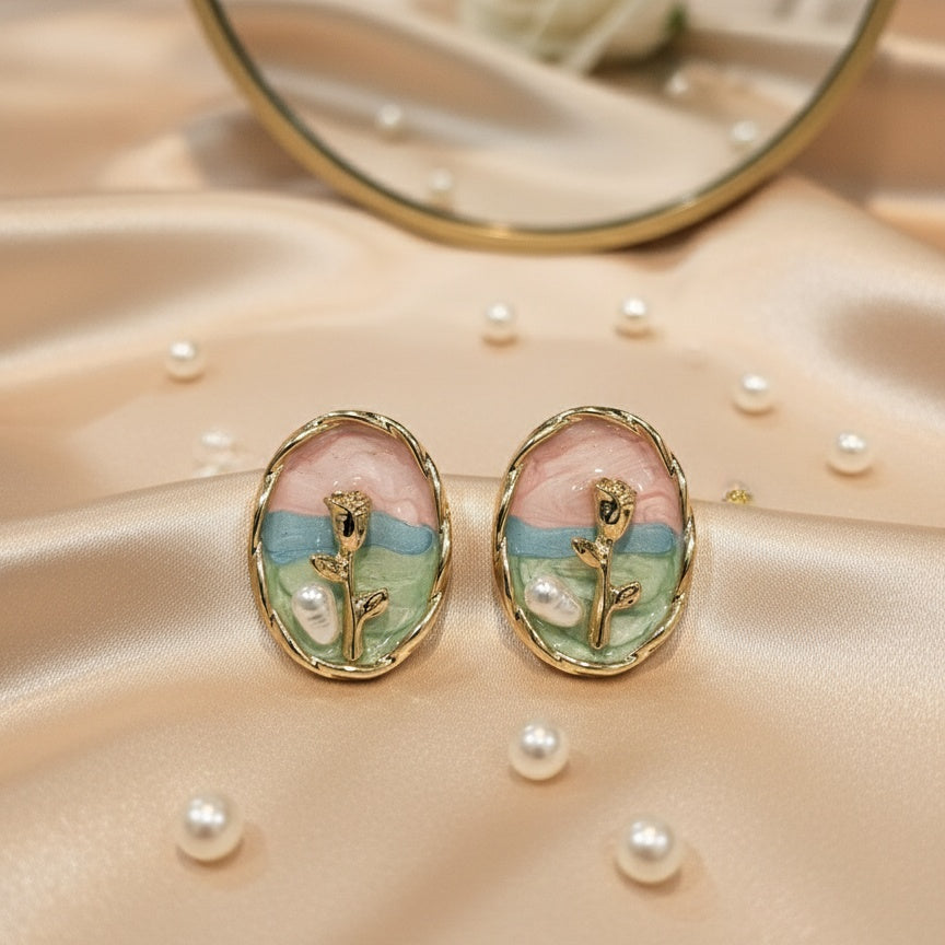 Floral Sand Textured Earrings