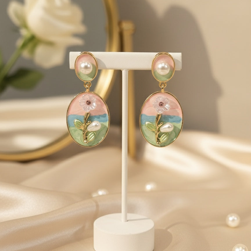 Floral Enameled Earrings