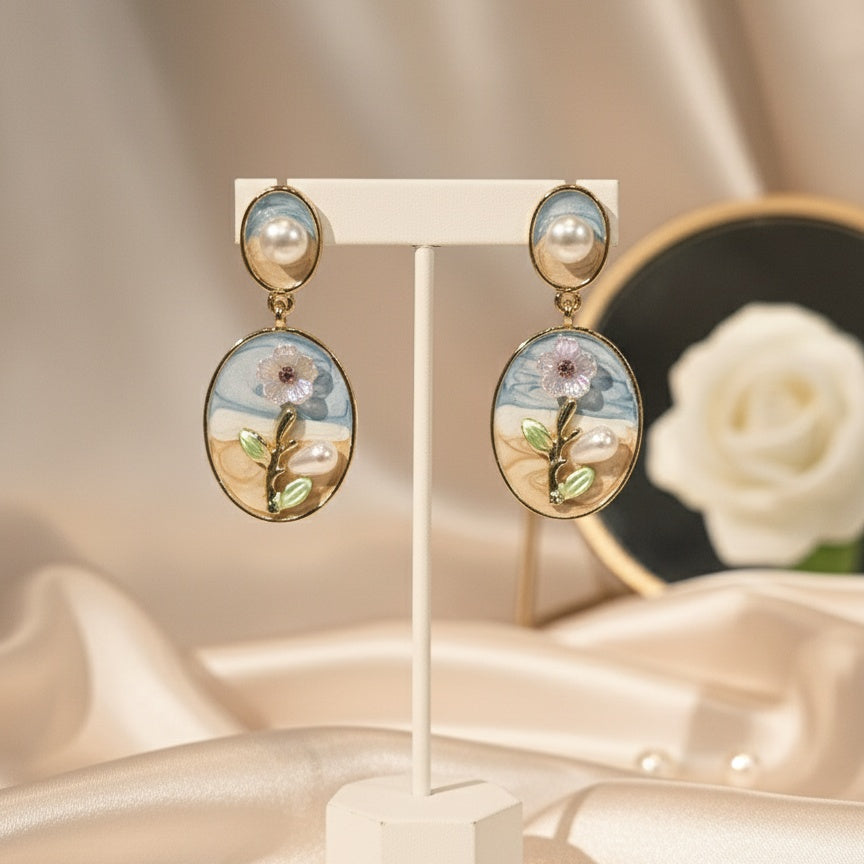 Floral Enameled Earrings