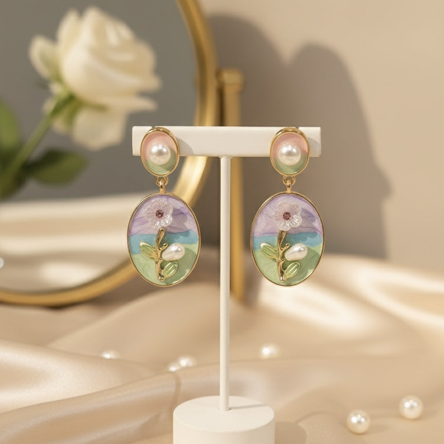 Floral Enameled Earrings