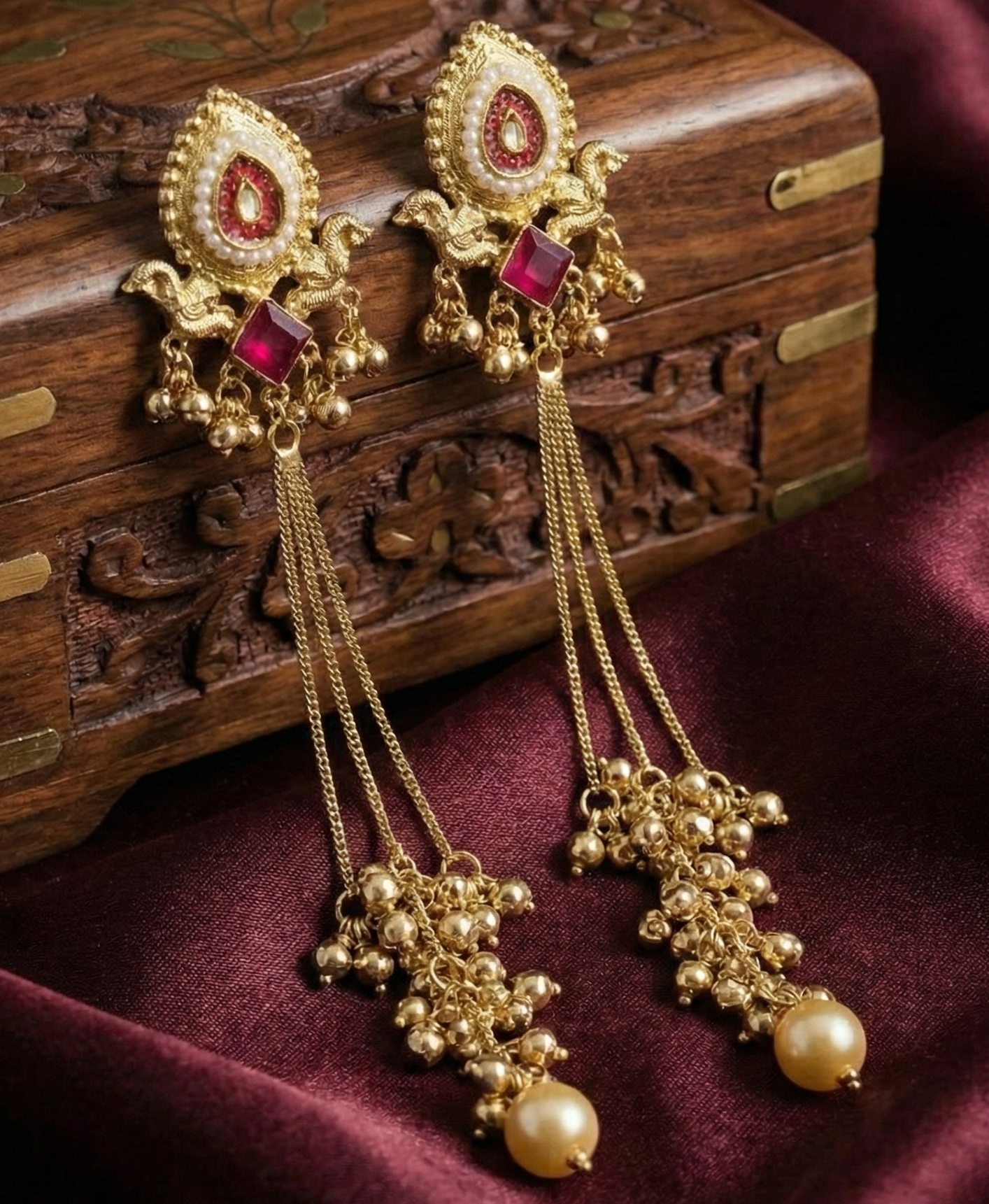 Ruby Red Kashmiri Earrings