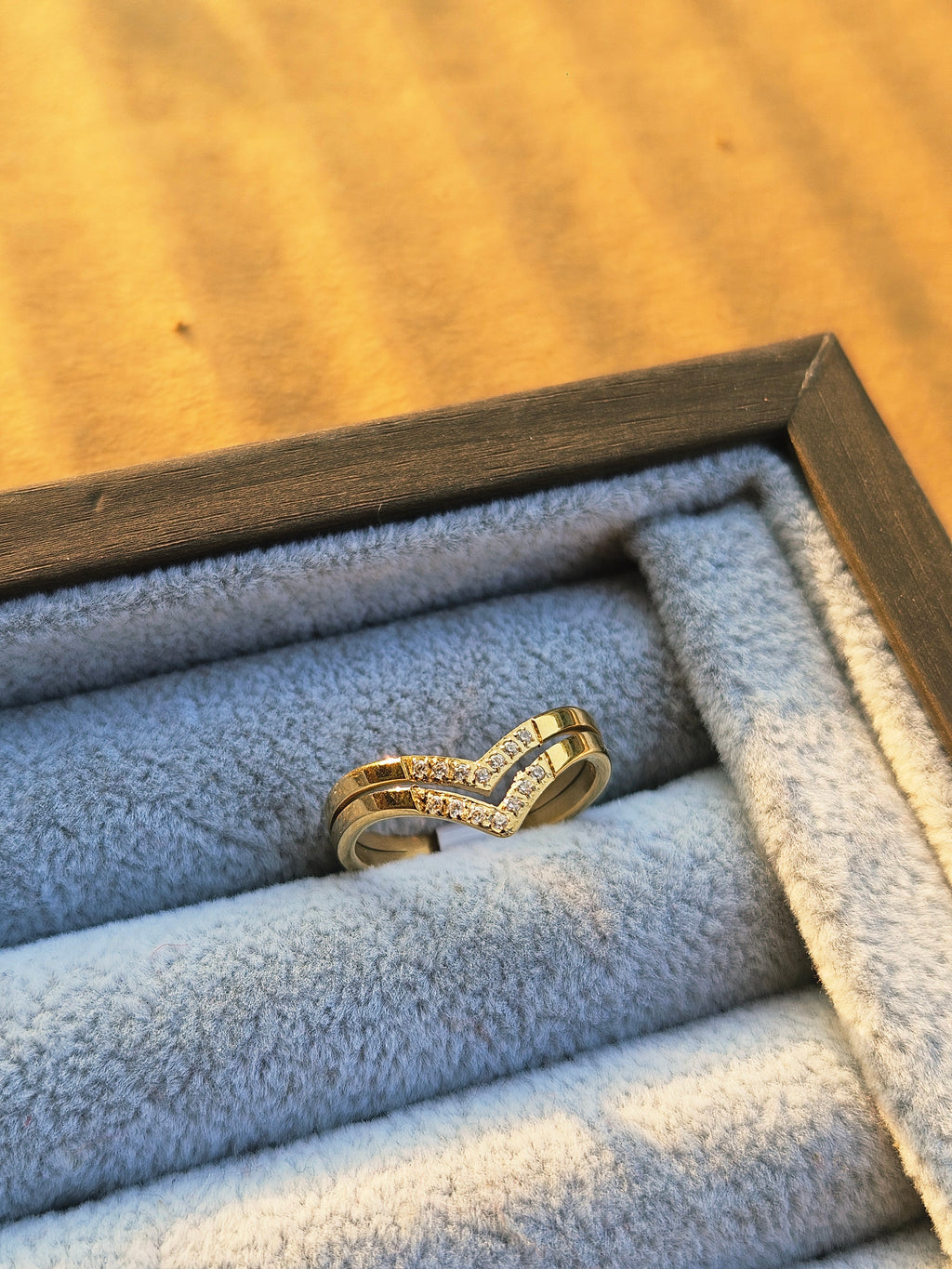 V-Shaped Crystal Gold Ring