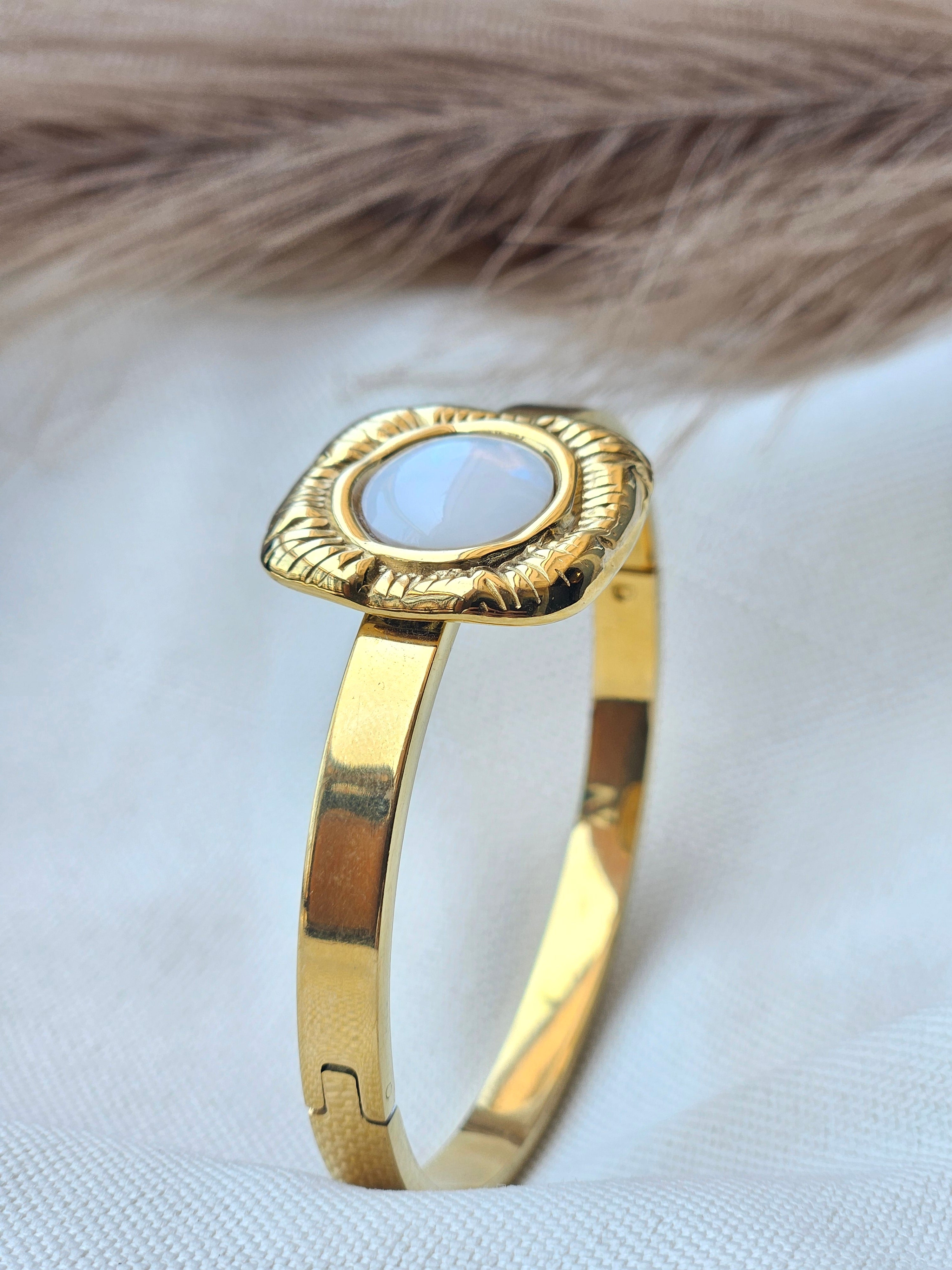 White Stone Gold Cuff Bracelet