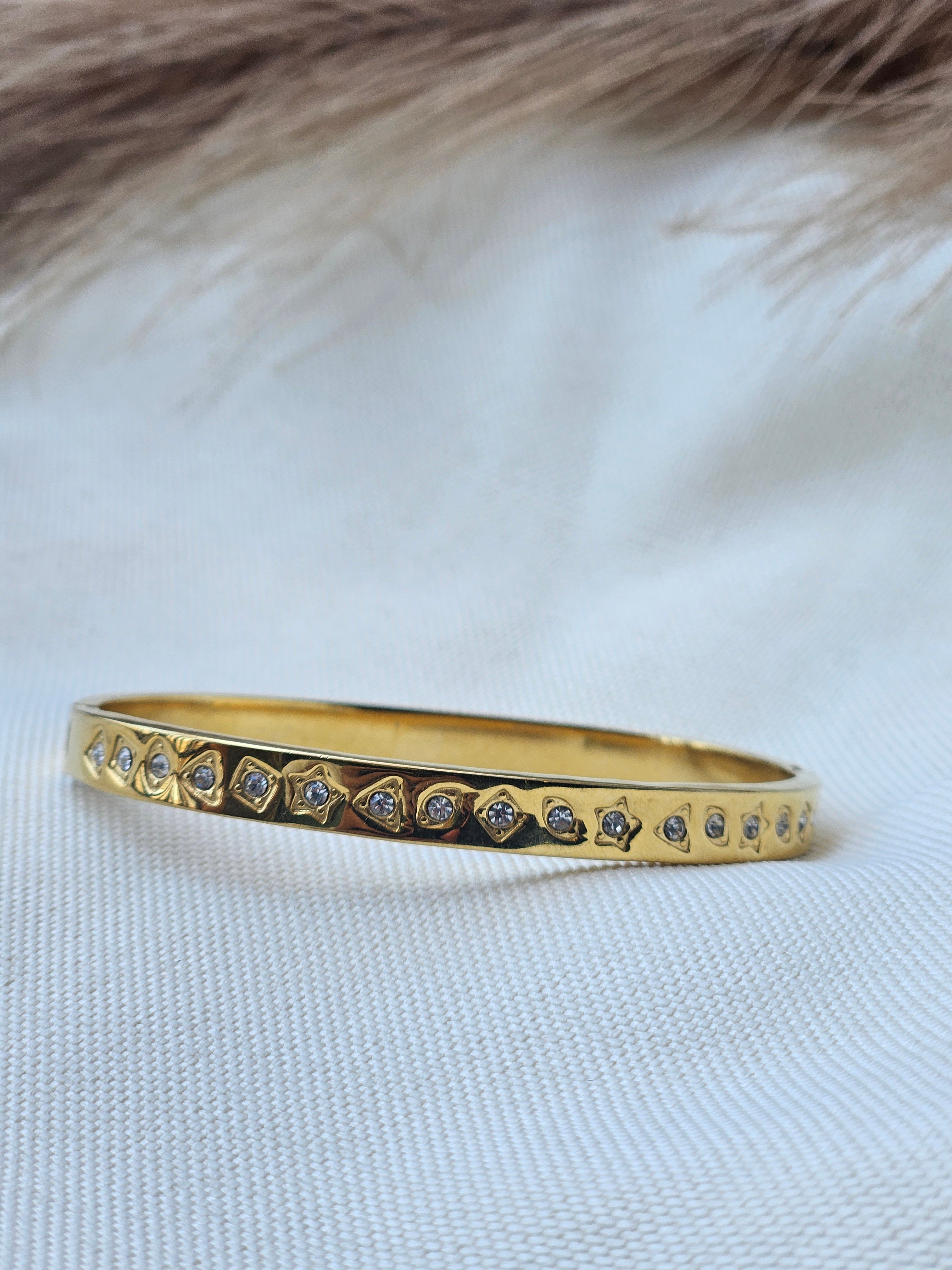 Mosaic Geometric Embedded Gold Bracelet