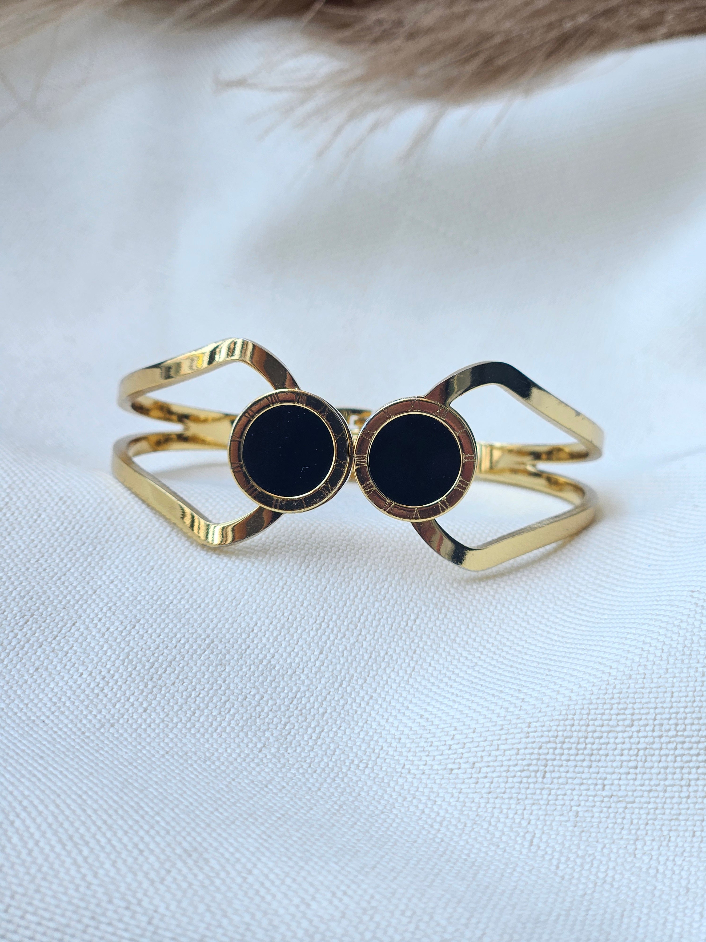 Gold Double Black Medallion Bracelet