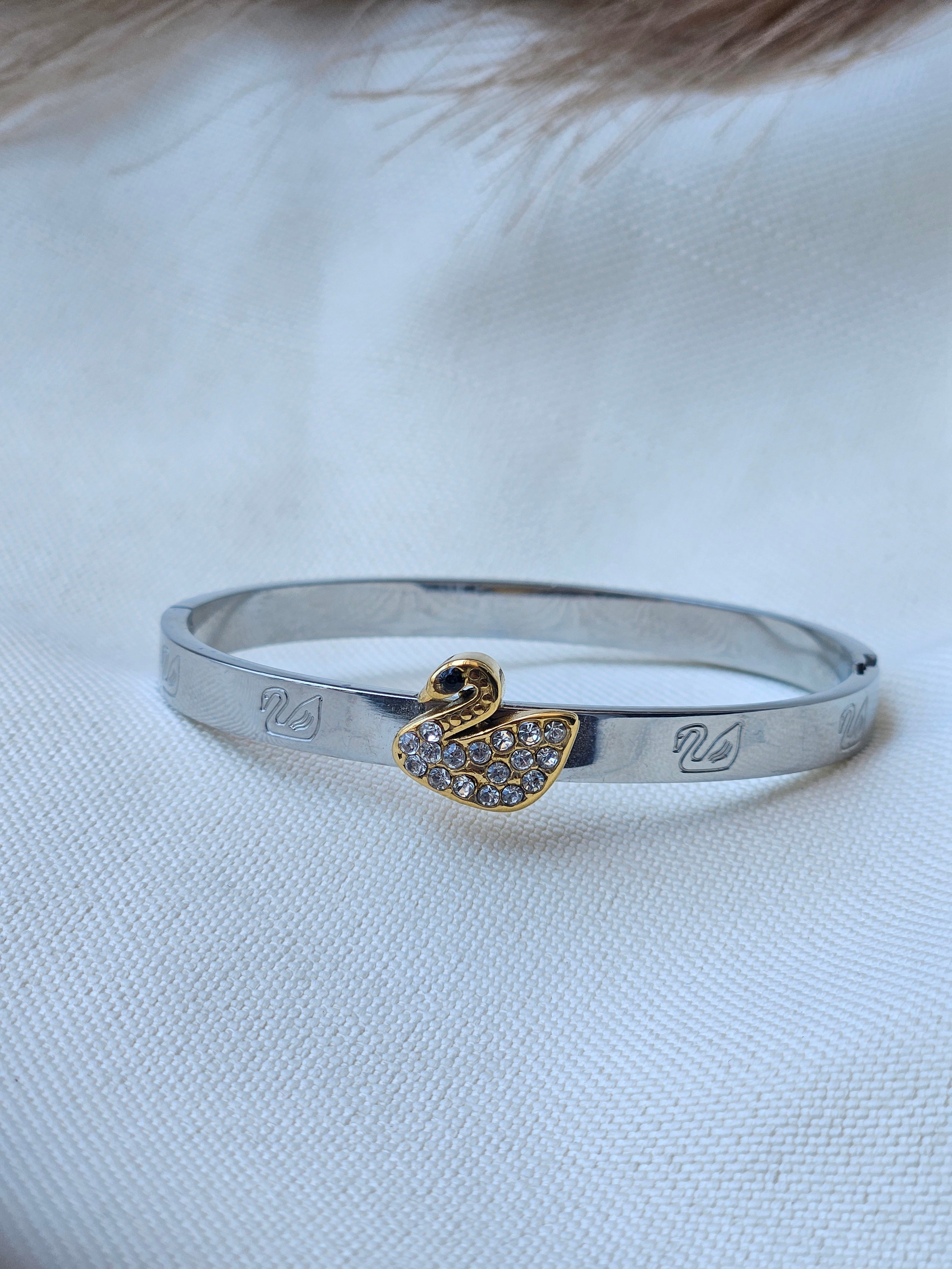 Two-Tone Gold Swan Pavé Bracelet
