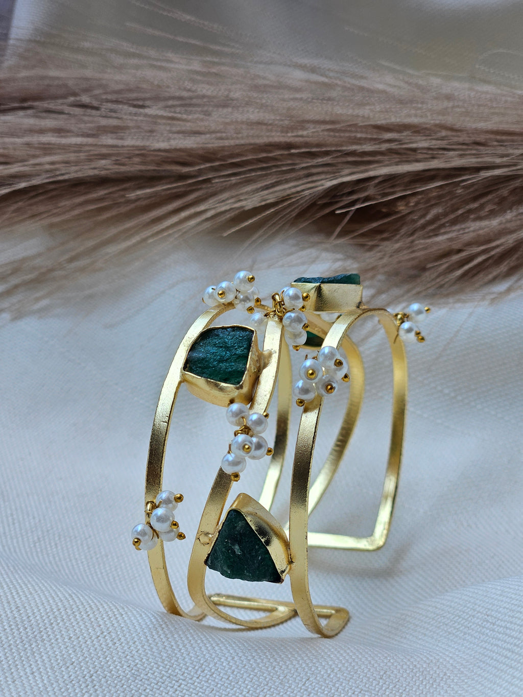 Uncut Green Stone Pearl Cuff