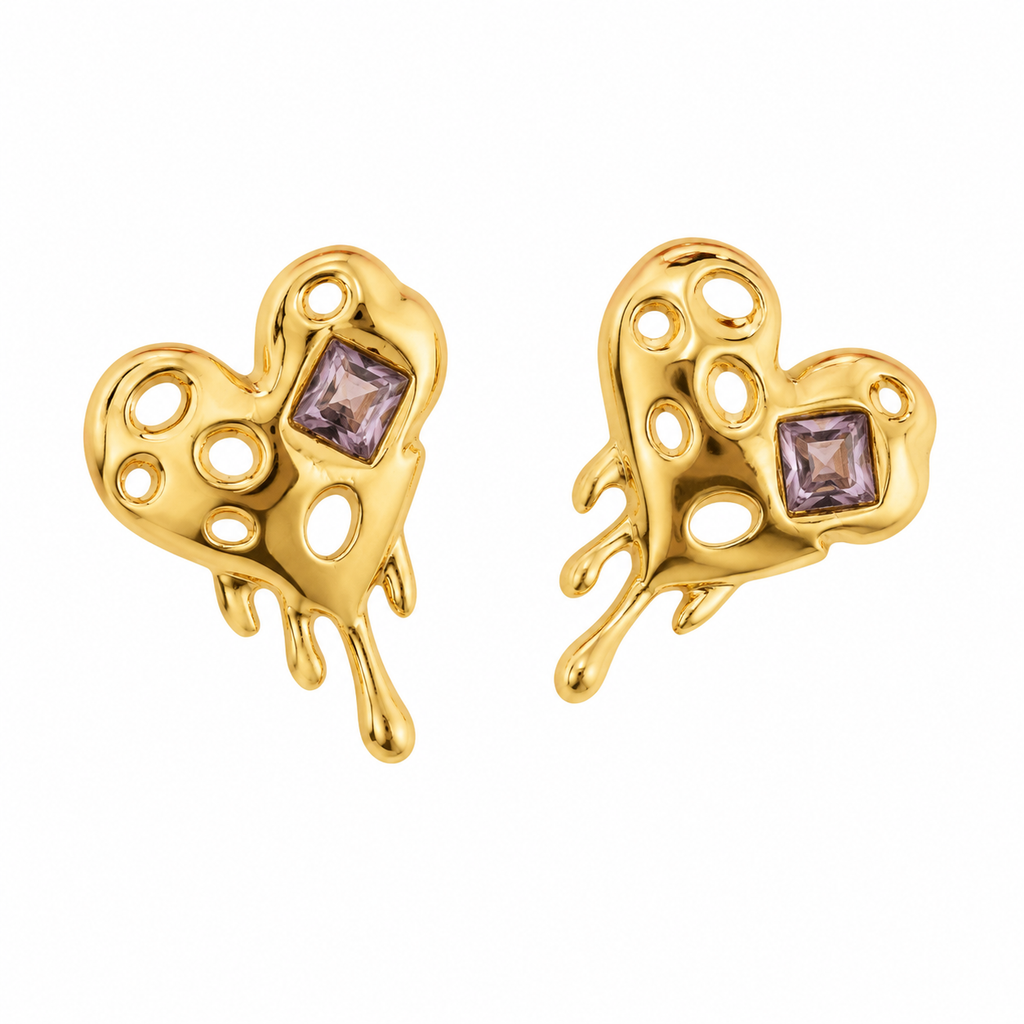 Dripping Gold Heart Earrings