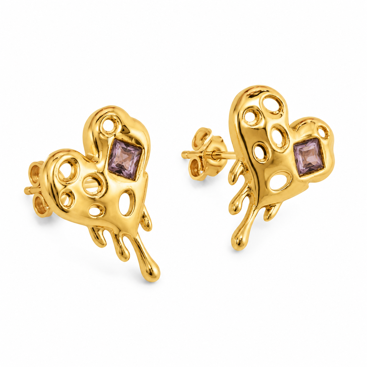 Dripping Gold Heart Earrings