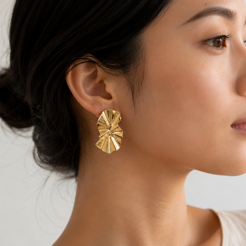 Golden Petal Stud Earrings