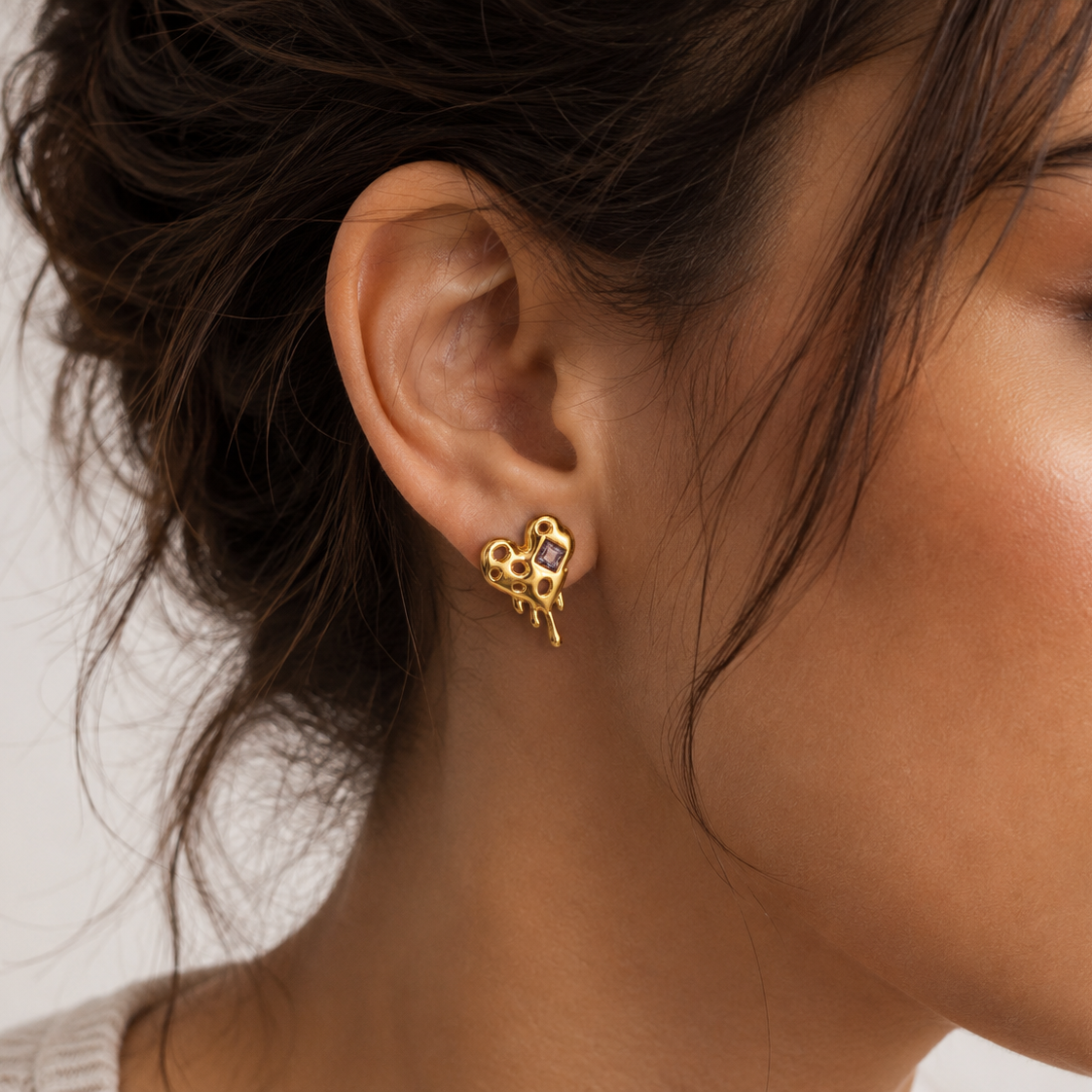 Dripping Gold Heart Earrings