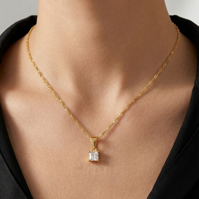 18k Gold Plated Solitaire Pendant