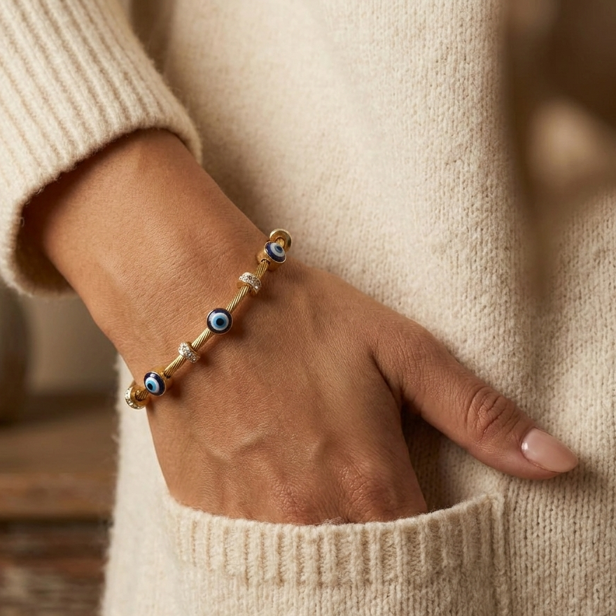 Evil Eye Zirconium Magnetic Bracelet | 18K Gold Plated