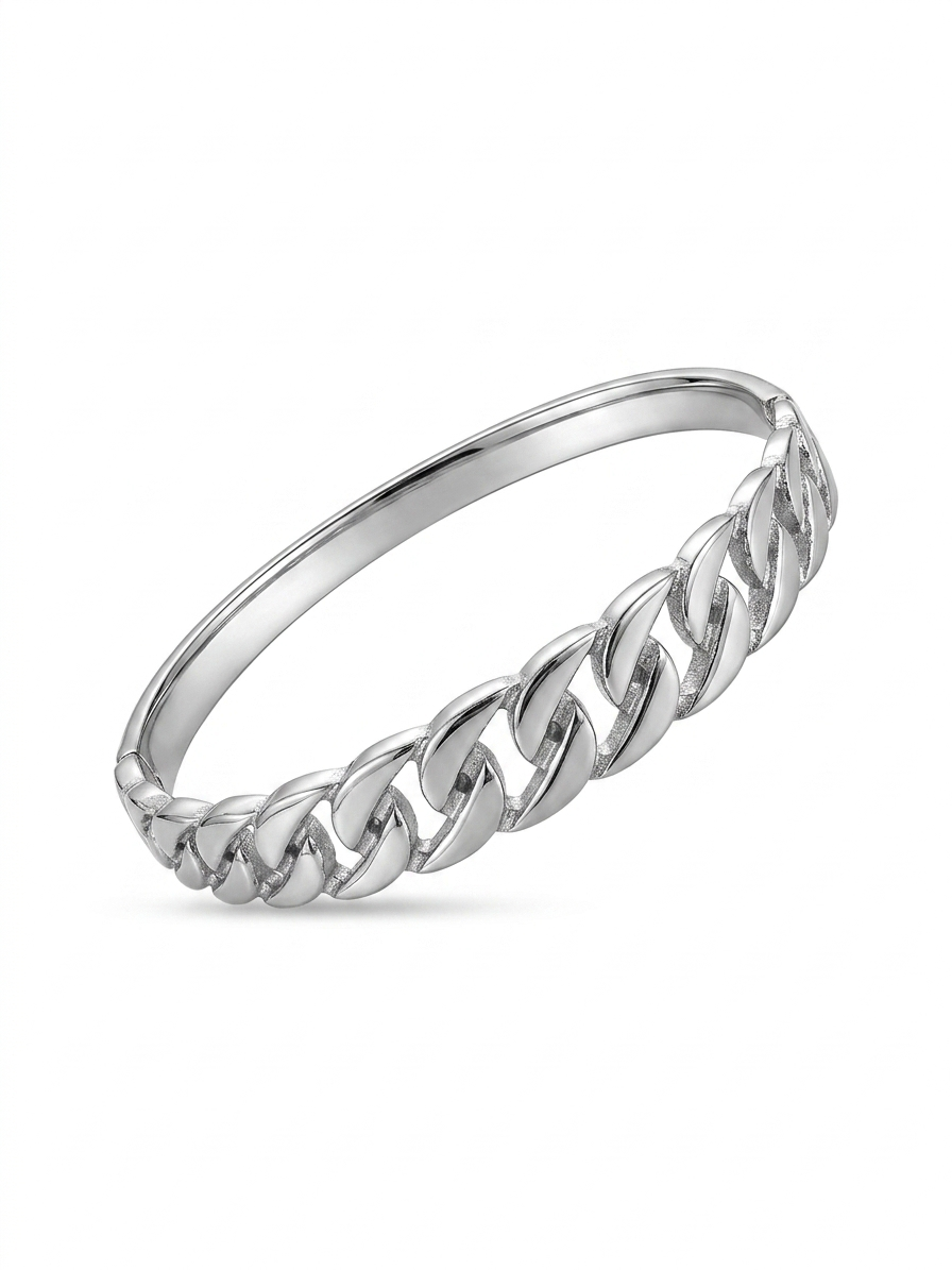 Silver Solid Chain-Link Relief Cuff