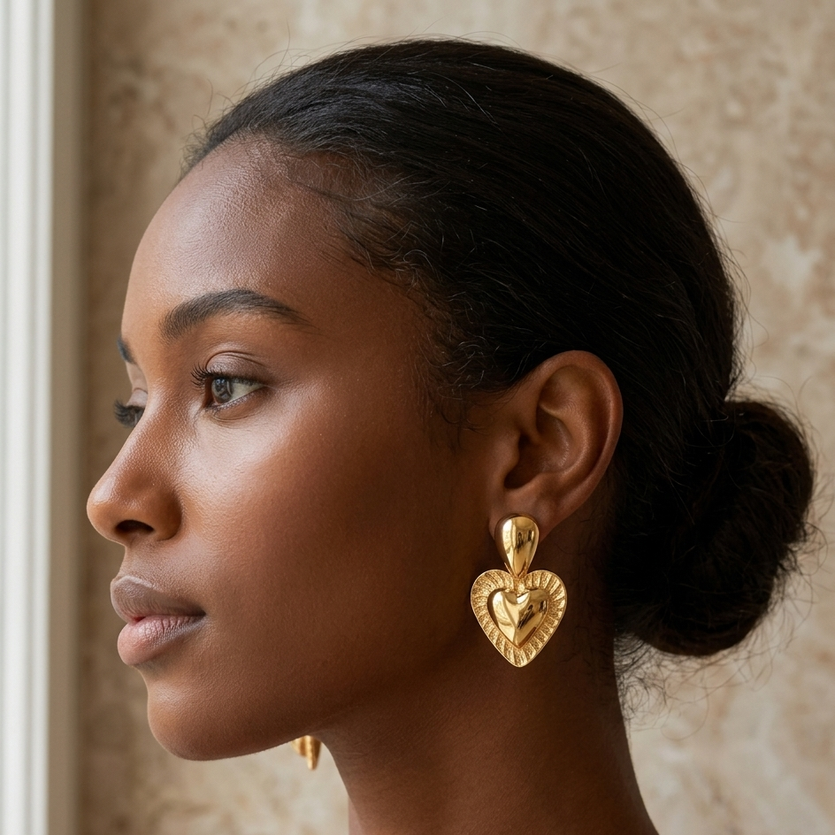 Chunky Textured Heart Statement Studs