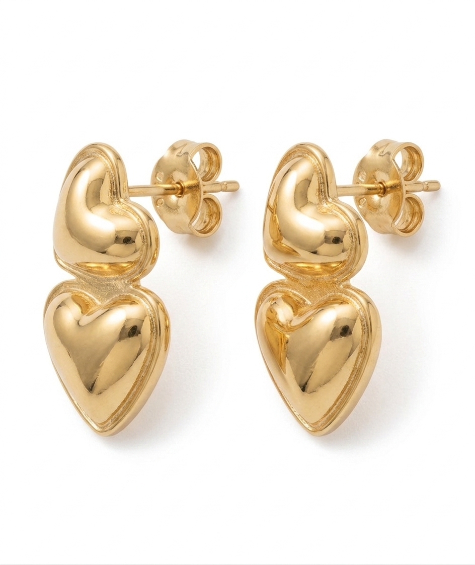 The Duo Heart Pebble Studs