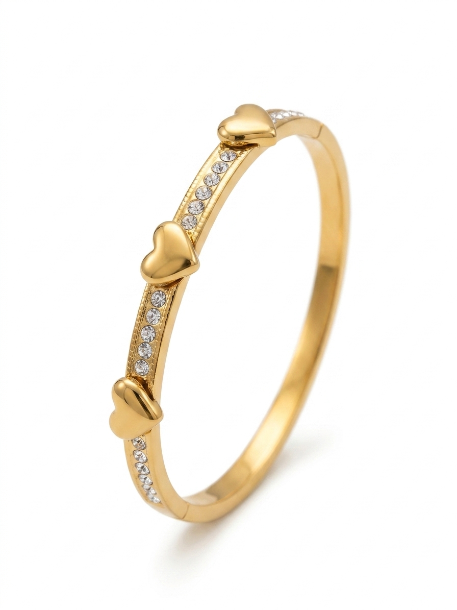 Gold Pavé Heart Bangle
