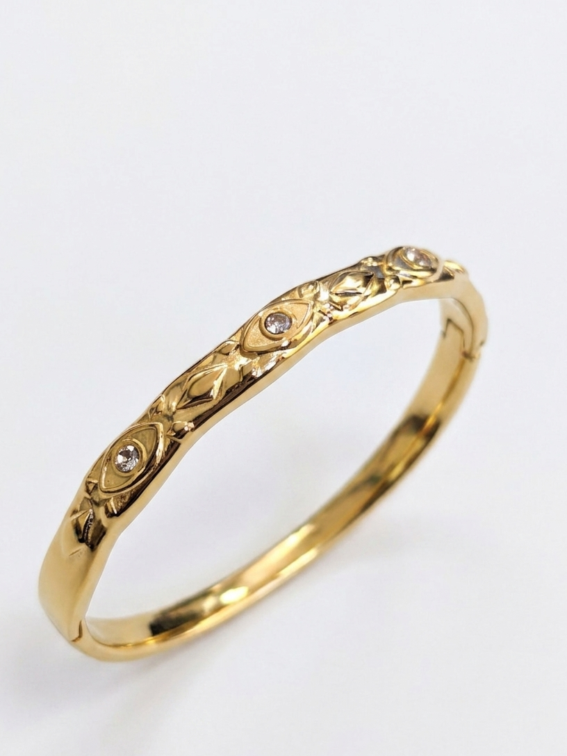 Mystic Evil Eye Textured Gold Bangle