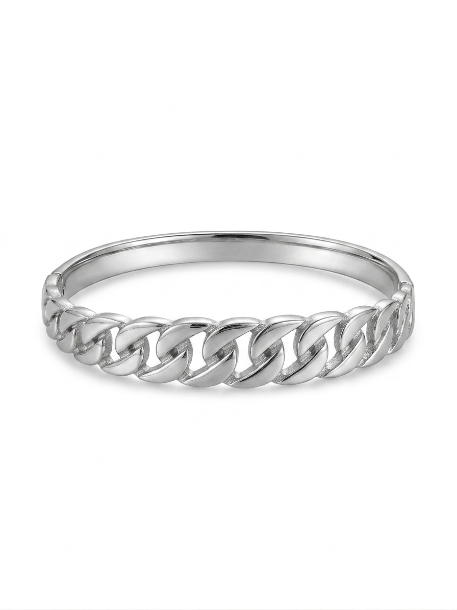 Silver Solid Chain-Link Relief Cuff
