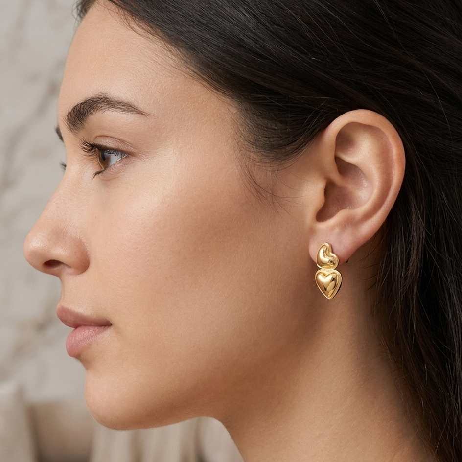 The Duo Heart Pebble Studs