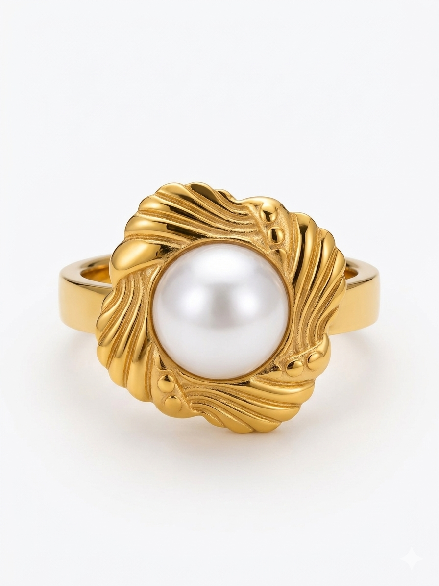 Golden Tide Pearl Ring
