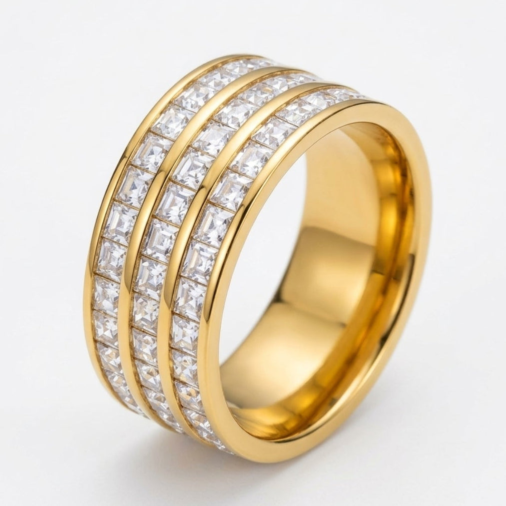 Triple Line Diamond Studded Ring