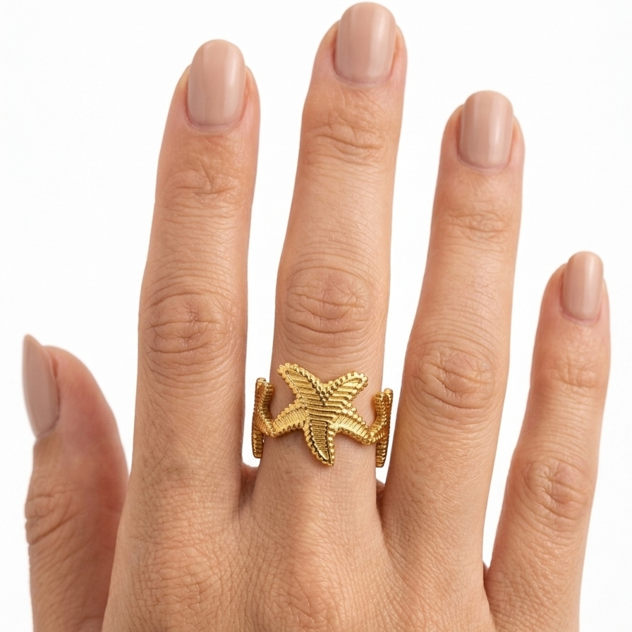 Star Fish 18k Gold Plated Ring